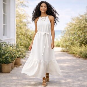 Banana Republic White Halter Maxi Dress Size 6 | Coastal Chic Resort Dress